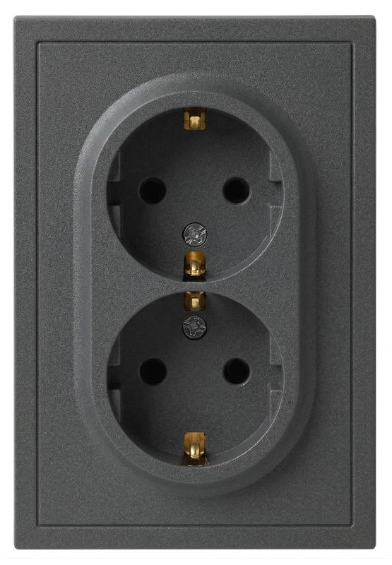 Розетка Galaxy 15-2105-06 с заземлением двойная 2X2P+E Schuko со шторками IP20 16А-250В графит | Б0070707 | ЭРА — ЭРА (Энергия света)