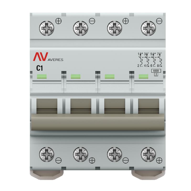 Выключатель автоматический четырехполюсный AV-6 DC 1А C 6кА AVERES | mcb6-DC-4-01C-av | EKF — миниатюра 6