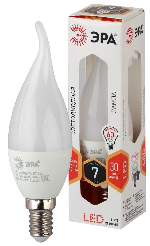 Лампа светодиодная LED BXS-7W-827-E14 Лампы СВЕТОДИОДНЫЕ СТАНДАРТ ЭРА (диод, свеча на ветру, 7Вт, тепл, E14) | Б0028482 | ЭРА — миниатюра 1