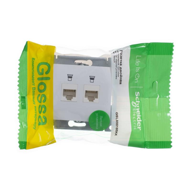 Glossa Белый Розетка 2-ая компьютерная RJ45+RJ45, кат.5E | GSL000185KK | SE — миниатюра 4
