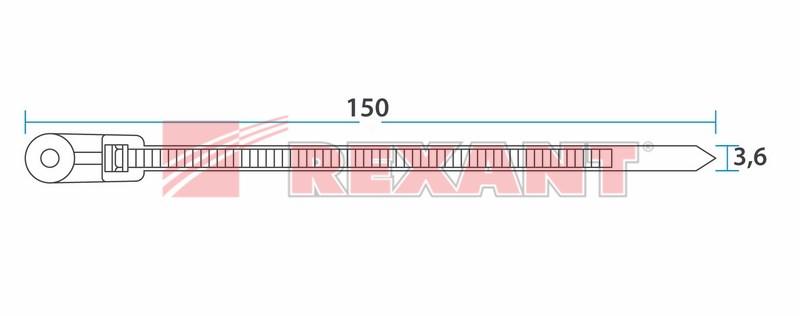 Хомут-стяжкa нейлоновая под винт 150x3,6 мм, черная, упаковка 100 шт. | 07-0155 | REXANT — миниатюра 2