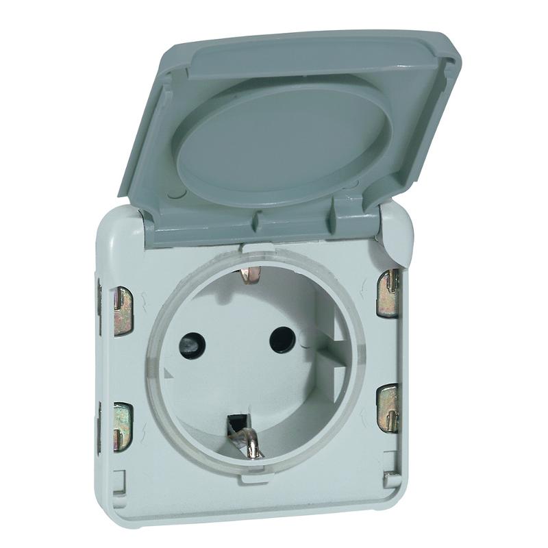 Plexo Серый Розетка с/з с крышкой безвинтовой зажим IP55 | 069570 | Legrand — Legrand