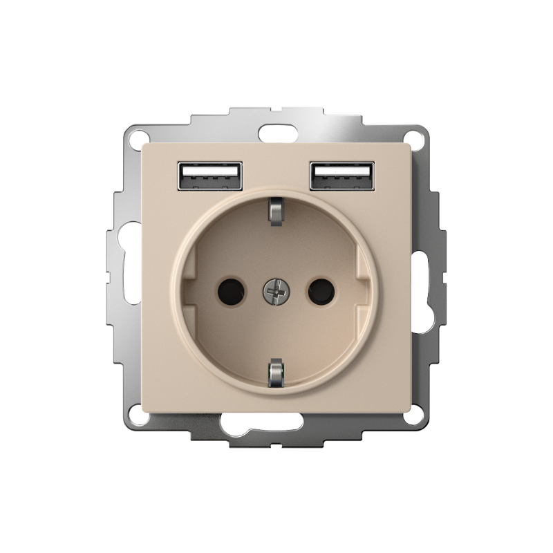 AtlasDesign Песочный Розетка 16А c 2 USB A+A, 5В/2,4А, 2х5В/1,2А, механизм | ATN001230 | SE — миниатюра 2