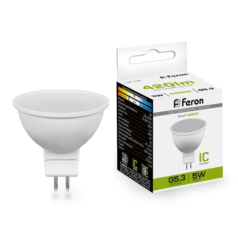 Лампа светодиодная LB-24 (5W) 230V G5.3 4000K MR16 | 25126 | FERON — Feron