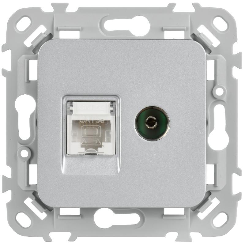 FLITE Розетка 2-ая RJ45/TV кат.5Е UTP РКТВ5е-2-0-ФлА алюминий | FI-AK22-1-K47 | IEK — миниатюра 2