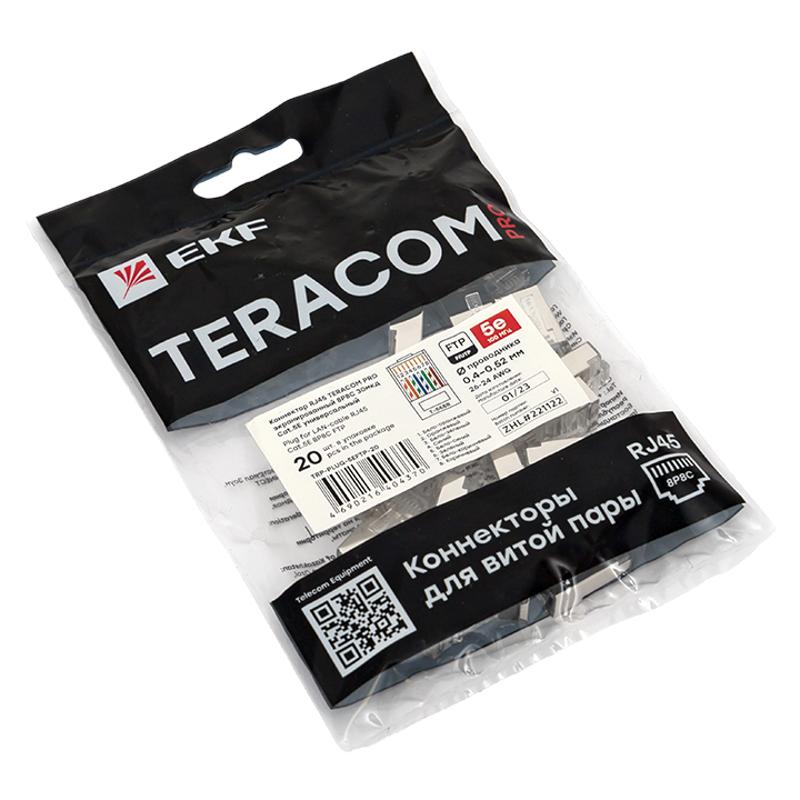 Коннектор RJ-45 TERACOM PRO экранированный 8P8C 30мкд Cat.5E универсальный (упак.20шт) | TRP-PLUG-5EFTP-20 | EKF — миниатюра 5