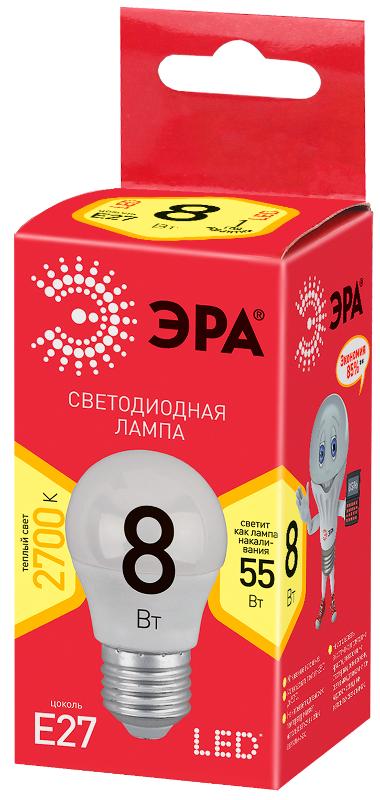 Лампа cветодиодная ECO LED P45-8W-827-E27 (диод, шар, 8Вт, тепл, E27) (10/100/3600) | Б0030024 | ЭРА — миниатюра 2