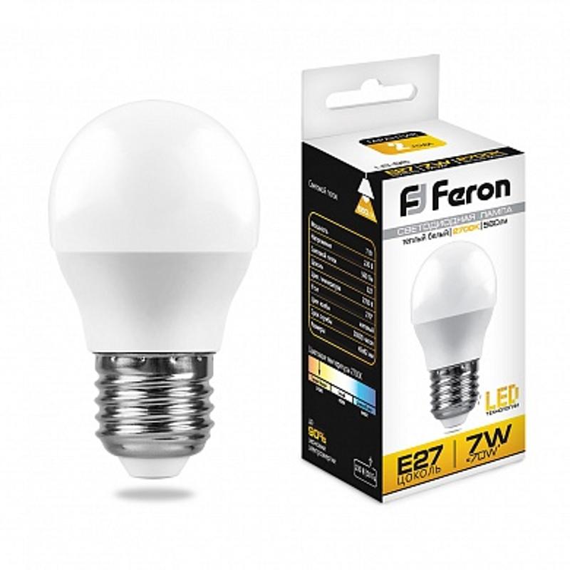Лампа светодиодная LB-95 (7W) 230V E27 2700K G45 | 25481 | FERON — миниатюра 1