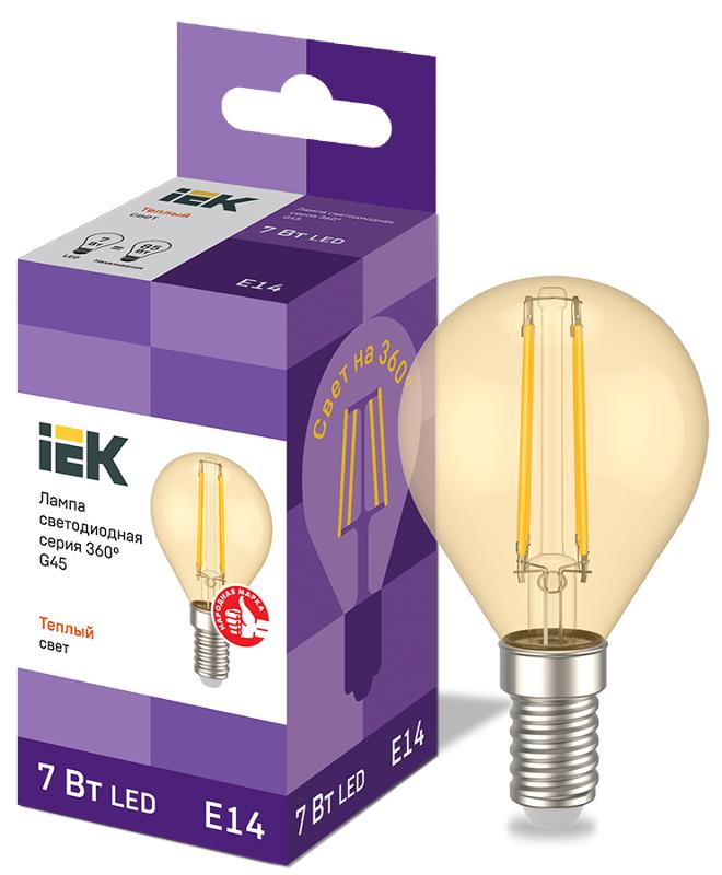 Лампа светодиодная LED G45 шар золото 7Вт 230В 2700К E14 серия 360° | LLF-G45-7-230-30-E14-CLG | IEK — IEK (ИЭК)