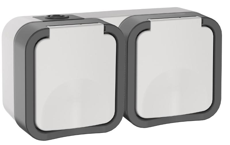 TORS Розетка 2-ая с з/к кр. гориз. 16А IP55 TS222 белый | TS-R26-16-55-G-K41 | IEK — IEK (ИЭК)