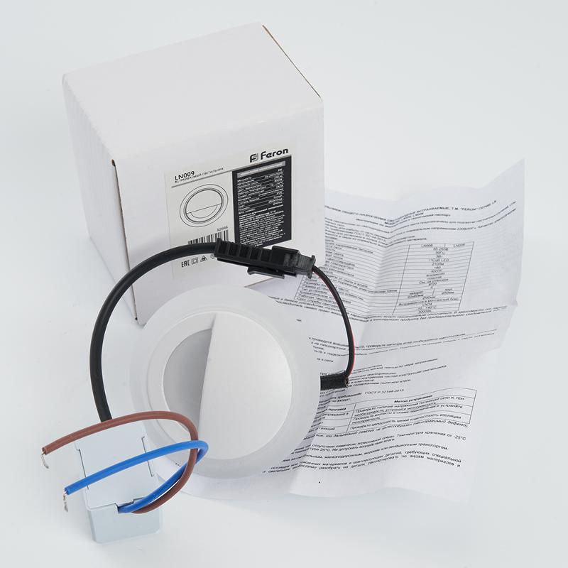 Светильник светодиодный встраиваемый для лестничной подсветки IP20 LN009 3W 210 Lm 4000К белый круг | 32666 | FERON — миниатюра 6