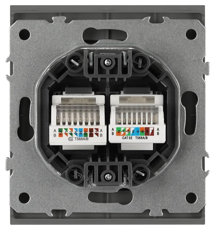 Розетка Arktik 16-3108-06 информационная двойная 2XRJ45 графит | Б0070489 | ЭРА — миниатюра 4