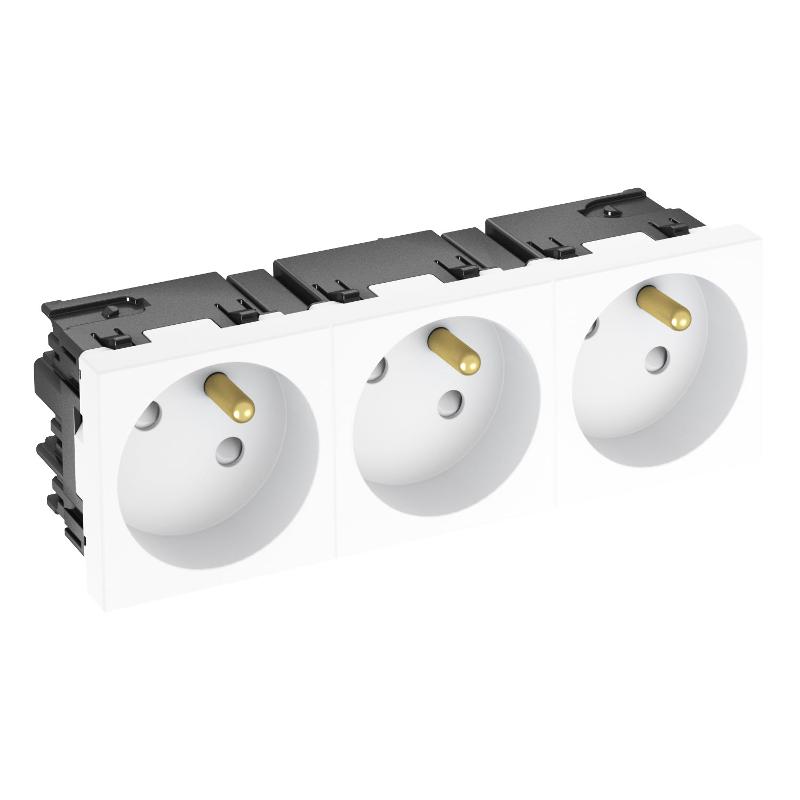 Розетка тройная 33° Modul45connect, франц. стандарт, 250 В, 16A (белый) (STD-F3C RW3) | 6120692 | OBO Bettermann — OBO Bettermann