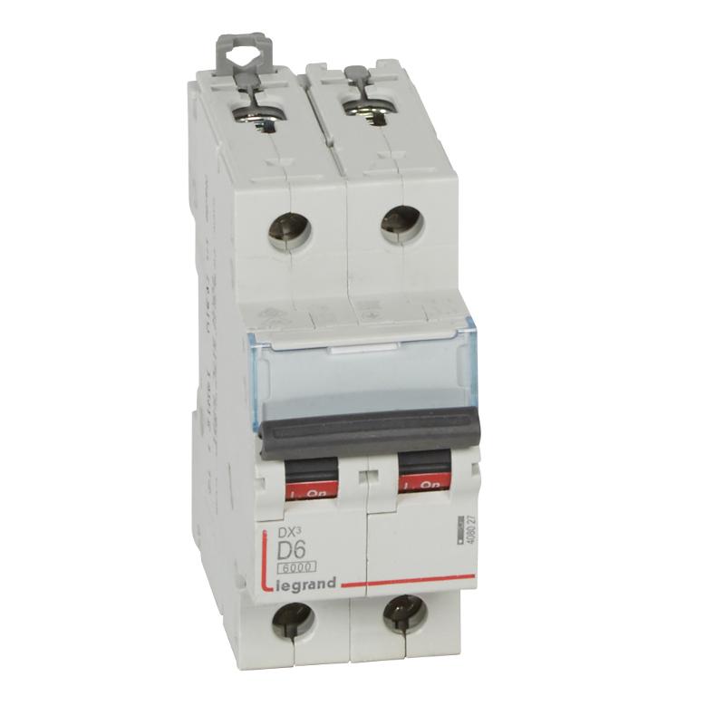 Выключатель автоматический двухполюсный DX3 6000 6А D 10кА | 408027 | Legrand — Legrand
