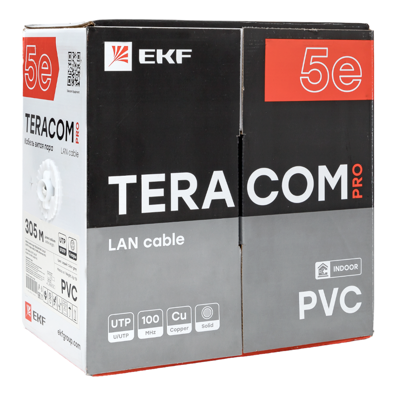 Кабель витая пара TERACOM PRO Cat.5E U/UTP 4 пары solid 24AWG цвет серый упак. 305м | TRP-5EUTP-04PVC-GY-IN3 | EKF — миниатюра 8