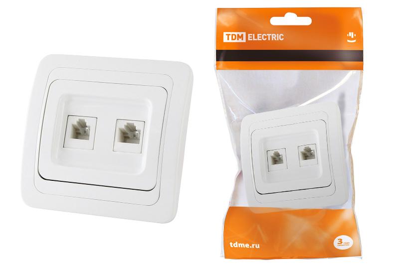 Розетка компьютерная RJ-45 + TФ (RJ-11) белая "Валдай"  | SQ1804-0015 | TDM — TDM ELECTRIC