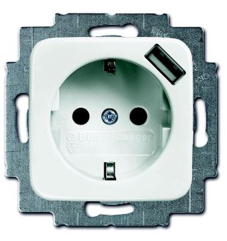 Розетка Schuko с устройством зарядным USB, 20 EUCBUSB-214-500, Reflex альпийский белый, 16А, 700 мА | 2011-0-6175  | 2CKA002011A6175 | ABB — ABB