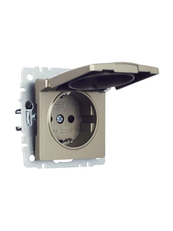 BRITE Розетка с заземлением со шторками с крышкой 16А IP20 РСбш10-3-БрШ шампань  | BR-R16-16-K37 | IEK — миниатюра 3