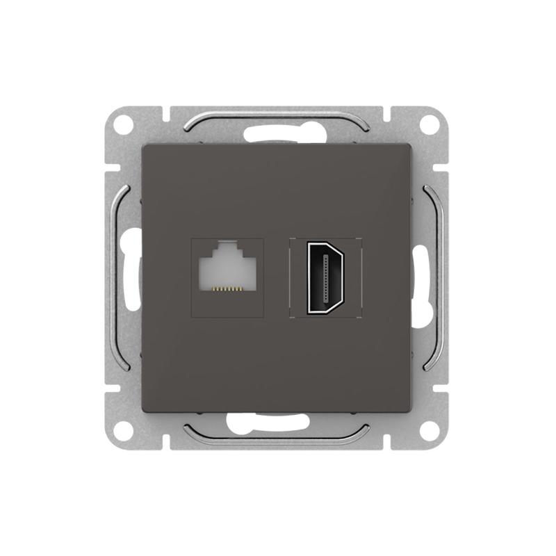 Механизм розетки HDMI+RJ45 (cat5), мокко Эпика  |UP1-SOM-HDMI-RJ45| EKF — EKF