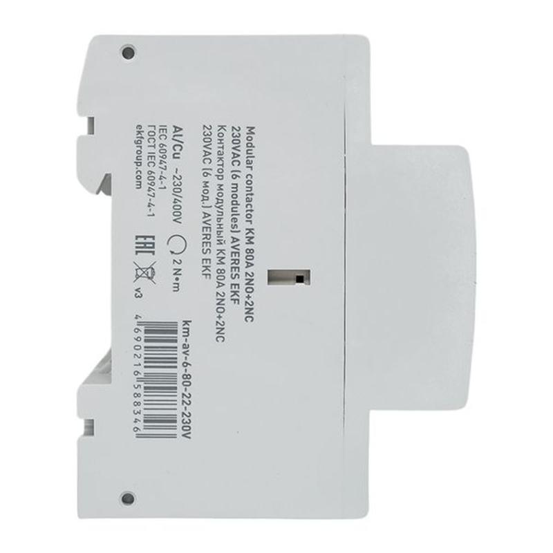 Контактор модульный КМ 80А 2NO+2NC 230VAC (6 мод.) AVERES | km-av-6-80-22-230V | EKF — миниатюра 4
