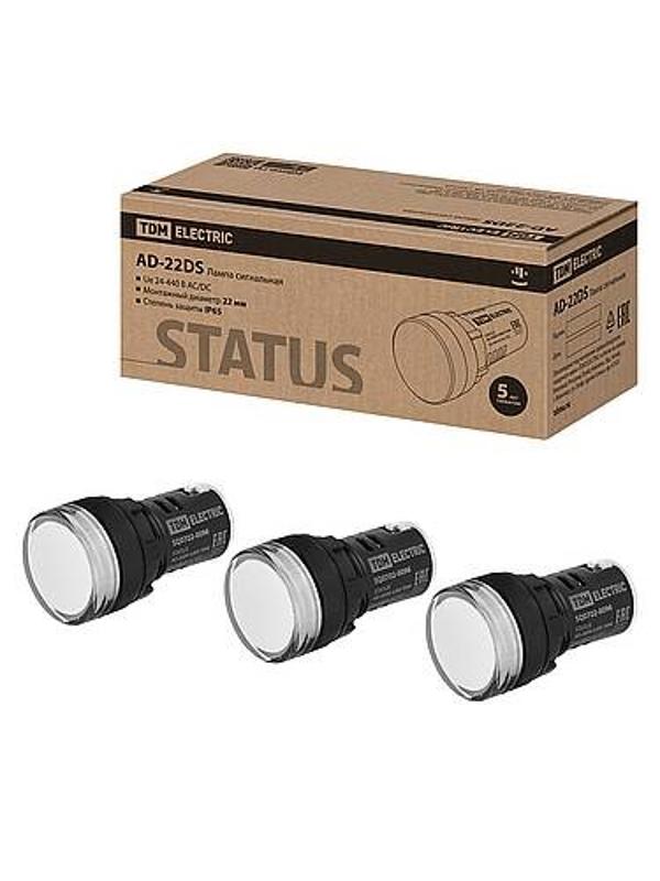 STATUS Лампа сигнальная AD-22DS, LED, d22 мм, 24-440 В AC/DC, белый | SQ0702-0096 | TDM — фото 1 | Sento