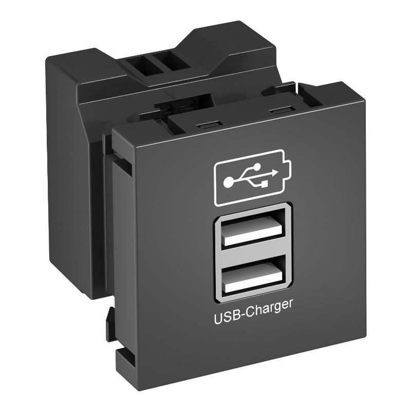Розетка USB тип А двойная (2х0,6А или 1х1,2А) 1 модуль Modul45, 45х45 мм, черная | 6105302 | OBO Bettermann — OBO Bettermann