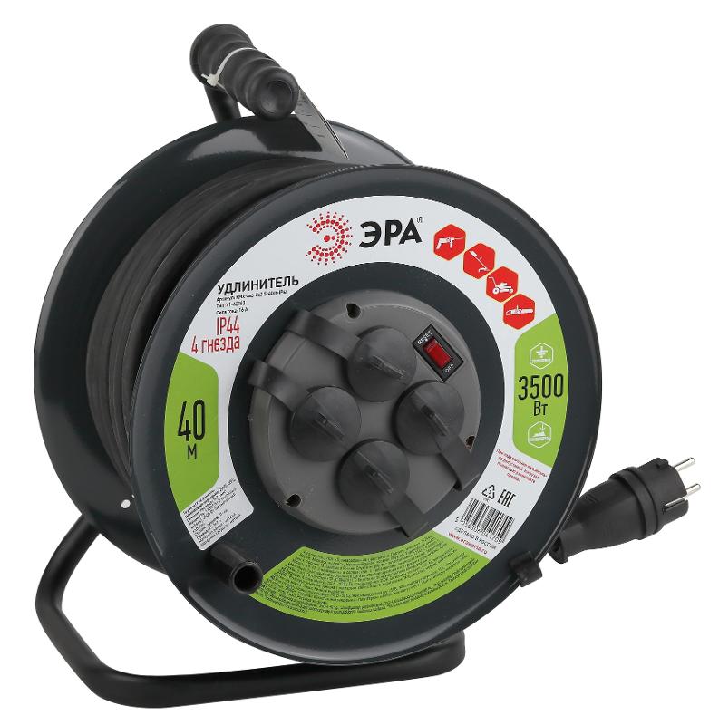 Удлинитель силовой ЭРА RMx-4es-3x2.5-40m-IP44(KG) на м. катушке c/з 4 гн 40м КГ 3х2.5 | Б0043059 | ЭРА — миниатюра 1