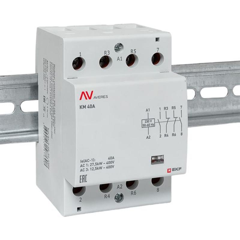 Контактор модульный КМ 40А 2NO+2NC 230VAC (3 мод.) AVERES | km-av-3-40-22-230V | EKF — миниатюра 2