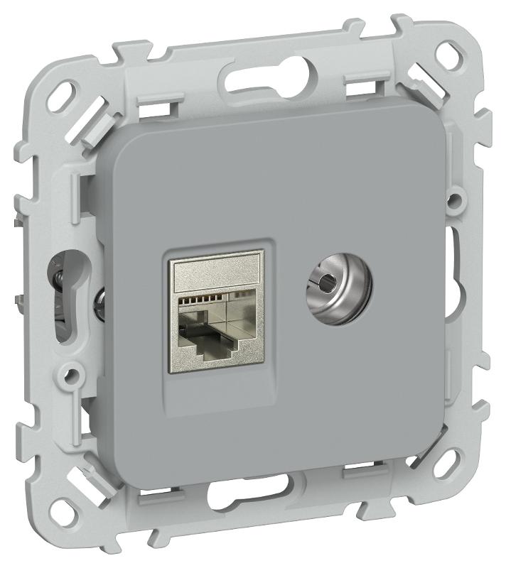 FLITE Розетка 2-ая RJ45/TV кат.6 STP РКТВ6-2-1-ФлС серый | FI-AK21-2-K03 | IEK — фото 1 | Sento