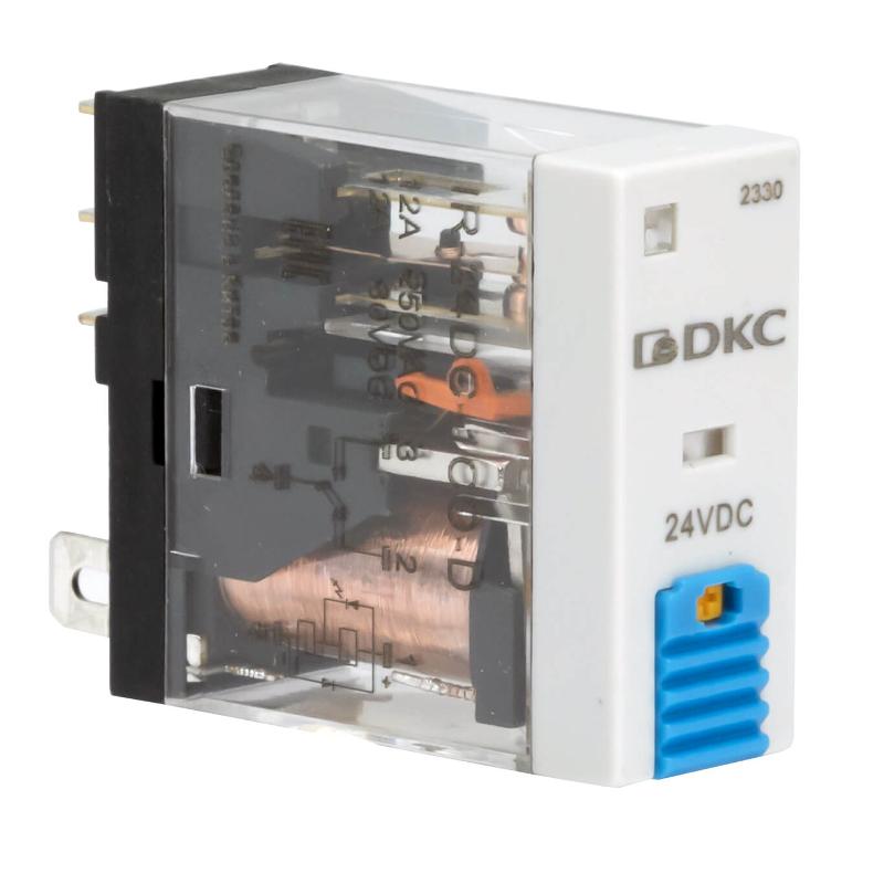 Реле миниатюрное промышленное, 1CO, ком. ток 12А, AgSnO2, напряжение 12V DC, опция: тест-кнопка+светодиод+защитный диод | IR-12DC-1CO-D | DKC — DKC (ДКС)