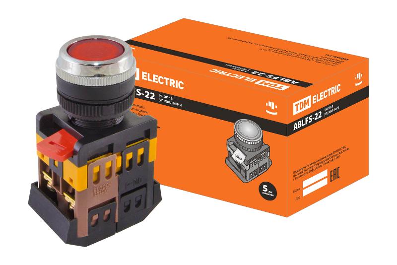 Кнопка ABLFS-22 красный d22мм неон/230В 1з+1р  | SQ0704-0008 | TDM — фото 1 | Sento