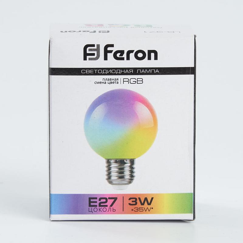 Лампа светодиодная LB-371 (3W) 230V E27 RGB для белт лайта G60 матовый плавная сменая цвета | 38115 | Feron — миниатюра 4