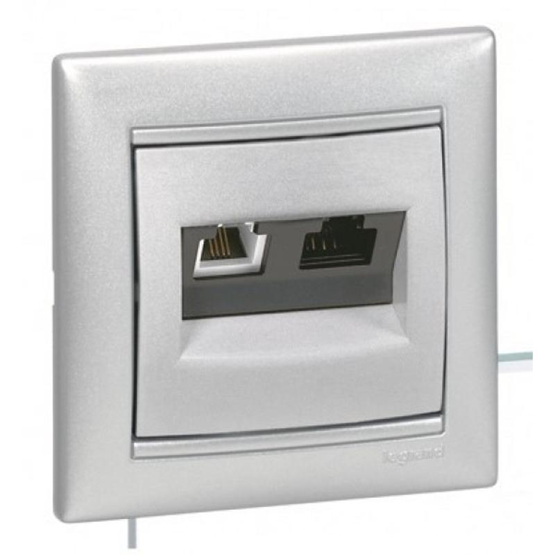 Etika Алюминий Розетка телефонная + компьютерная (RJ11+RJ45) 5 кат. UTP — миниатюра 3