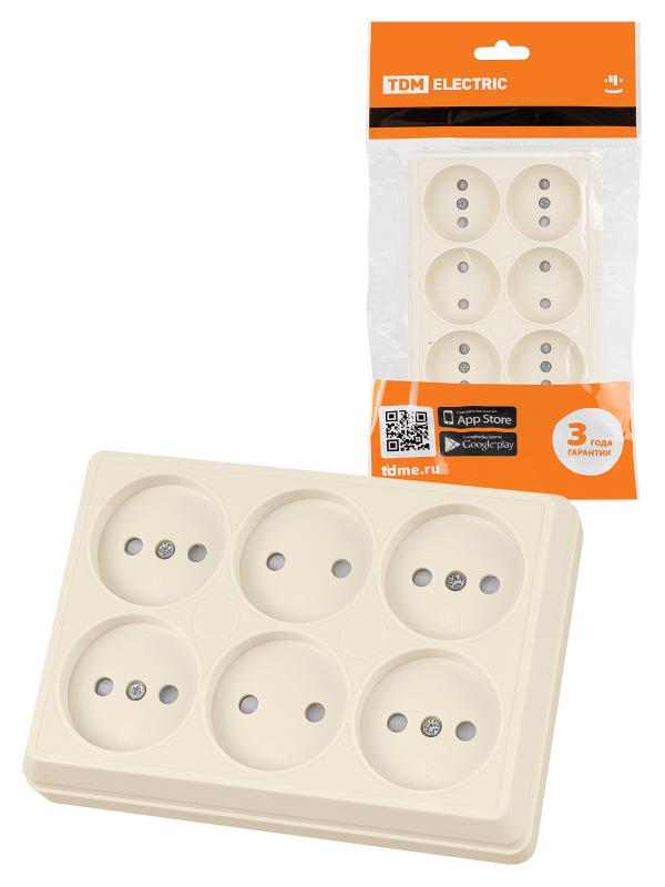Розетка шестиместная 2П открытой установки IP20 10А с защитными шторками сл. кость "Ладога" | SQ1801-0245 | TDM — TDM ELECTRIC