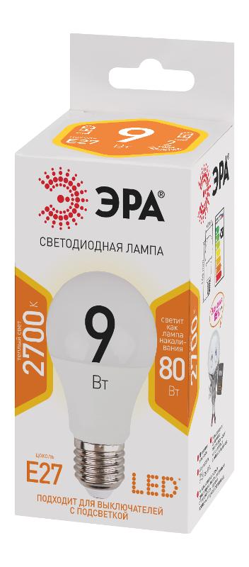 Лампа светодиодная LED 9Вт 827 Е27 220В 2700К LED А60 груша | Б0032246 | ЭРА — миниатюра 3