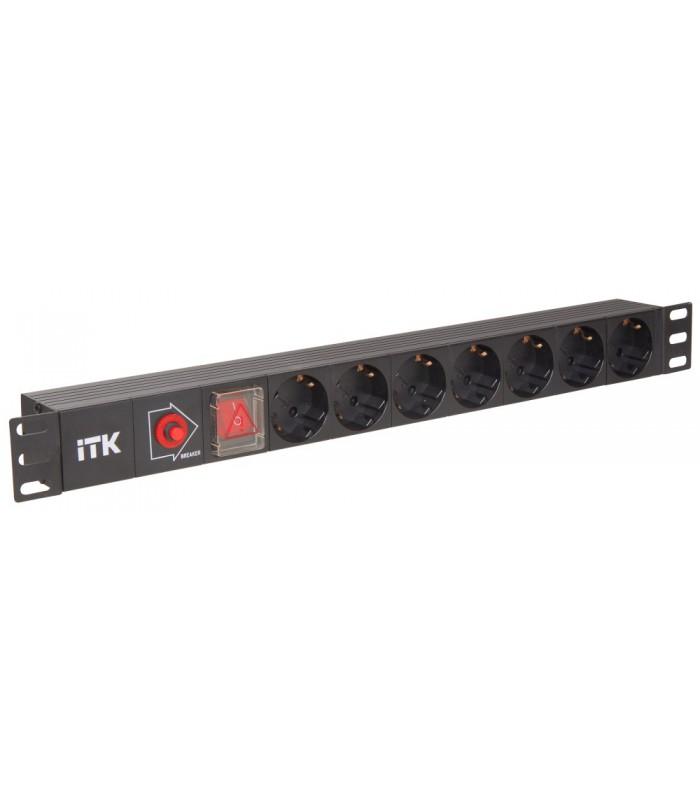 Блок розеток 19 (7шт)PDU с LED выключателем ПВХ 1U шнур 2м вилка DIN49440 (нем.станд) | PH12-7D1-P | ITK — миниатюра 2