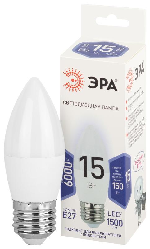 Лампа светодиодная  STD LED B35-15W-860-E27 15Вт свеча холодный свет Е27 | Б0066800 | ЭРА — ЭРА (Энергия света)