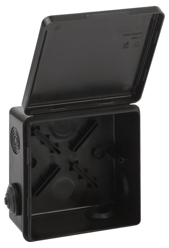 Распаячная коробка  KOR-100-100-50-8g-B открытой установки КОР 100х100х50мм черная с гермовводами 8 входов IP54 KOR-100-100-50-8g-B | Б0061777 | ЭРА — миниатюра 2
