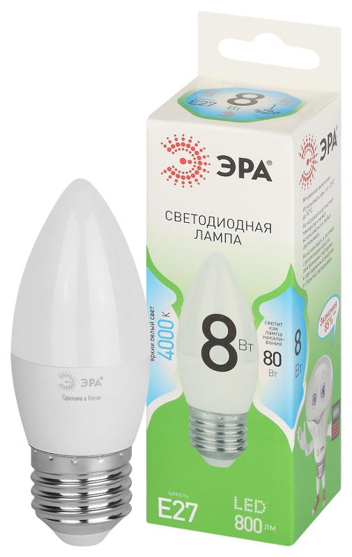 Лампа светодиодная  GREEN LINE LED B35-8W-840-E27 GL E27 8 Вт свеча яркий белый свет | Б0067104 | ЭРА — миниатюра 1