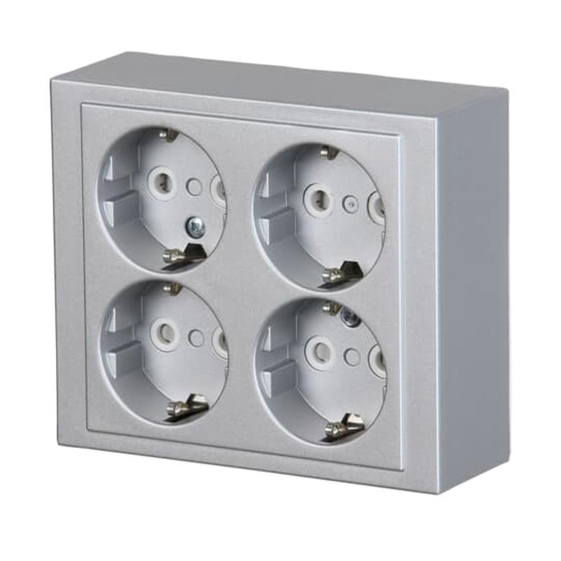 Розетка накладного монтажа, Schuko 4 поста, Impressivo, алюминий | 404EA-83  | 2TKA00001615 | ABB — ABB