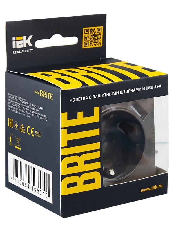 BRITE Розетка с заземлением со шторками 16А с USB A+A 2,1А РЮш10-1-БрТБ темная бронза | BR-R14-16-U21-D21-K45 | IEK — миниатюра 7