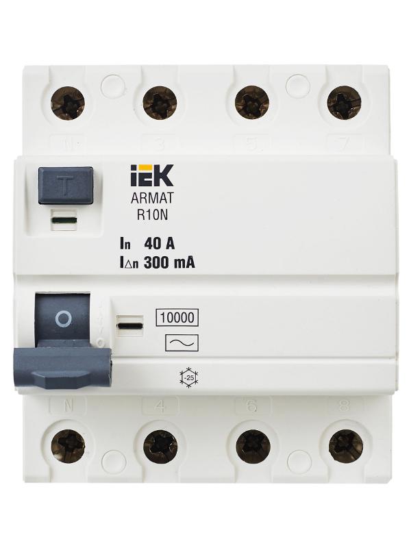 Выключатель дифференциальный (УЗО) R10N 4P 40А 300мА тип AC ARMAT | AR-R10N-4-040C300 | IEK — миниатюра 2