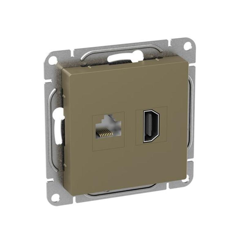 Механизм розетки HDMI+RJ45 (cat5), шампань Эпика  |UP1-SOC-HDMI-RJ45| EKF — миниатюра 3