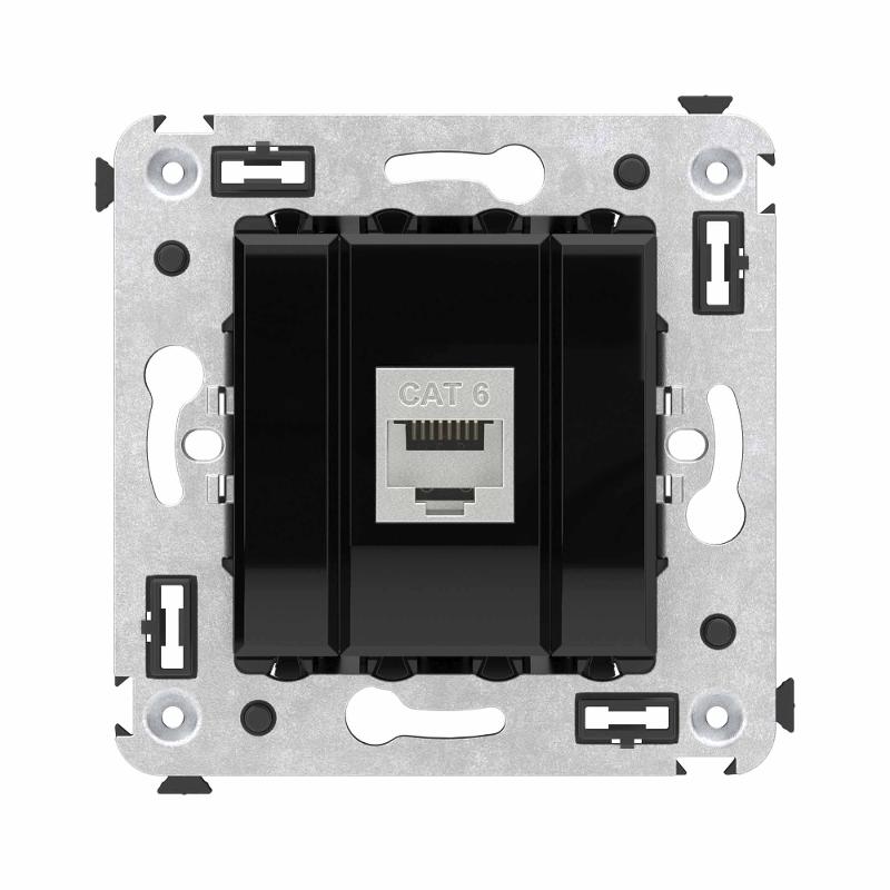 Компьютерная розетка RJ-45 без шторки в стену, кат.6 одинарная экранированная, "Avanti", "Черный квадрат" | 4402793 | DKC — DKC (ДКС)
