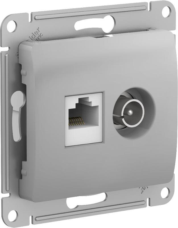Glossa Алюминий Розетка 2-ая TV + компьютерная RJ45, кат. 5Е, механизм | GSL000389 | SE — Systeme Electric