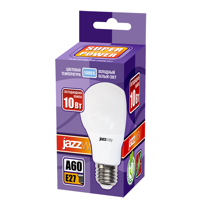 Лампа светодиодная LED 10Вт Е27 220В 5000К PLED- SP A60 груша | 1033727 | Jazzway — миниатюра 2