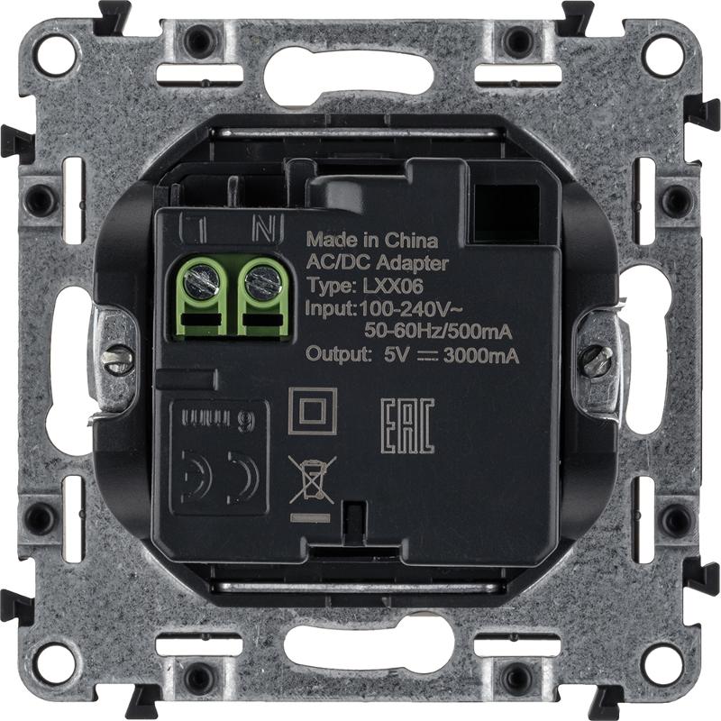 Valena LIFE Сл. кость Зарядное устройство с 2-мя USB-разьемами тип С-тип С 240В/5В 3000мА С лицевой панелью — миниатюра 2