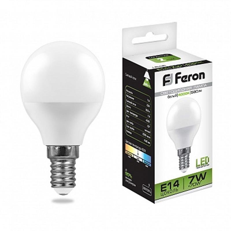 Лампа светодиодная LB-95 (7W) 230V E14 4000K G45 | 25479 | FERON — Feron