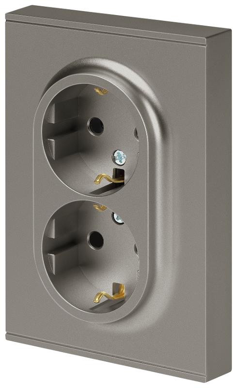 Розетка Arktik 16-2105-07 двойная с заземлением 2X2P+E Schuko со шторками 16А-250В титан | Б0070460 | ЭРА — миниатюра 3