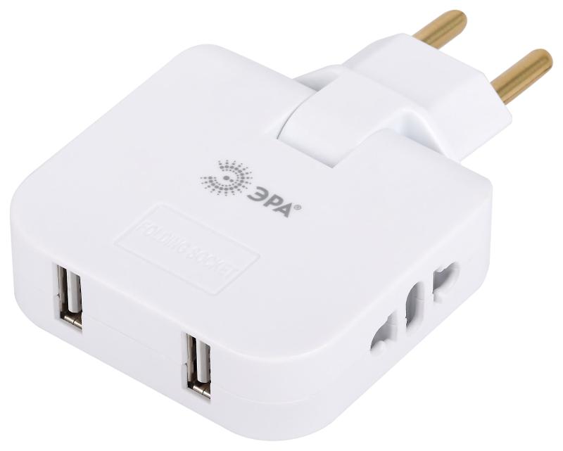 Разветвитель электрический ЭРА SPF-2-FL-USB поворотный на 2 розетки + 2USB 10А белый | Б0069089 | ЭРА — ЭРА (Энергия света)